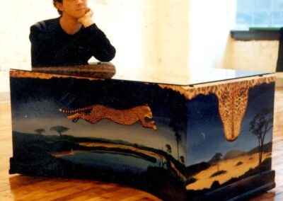 Tim with Leopard table he painted